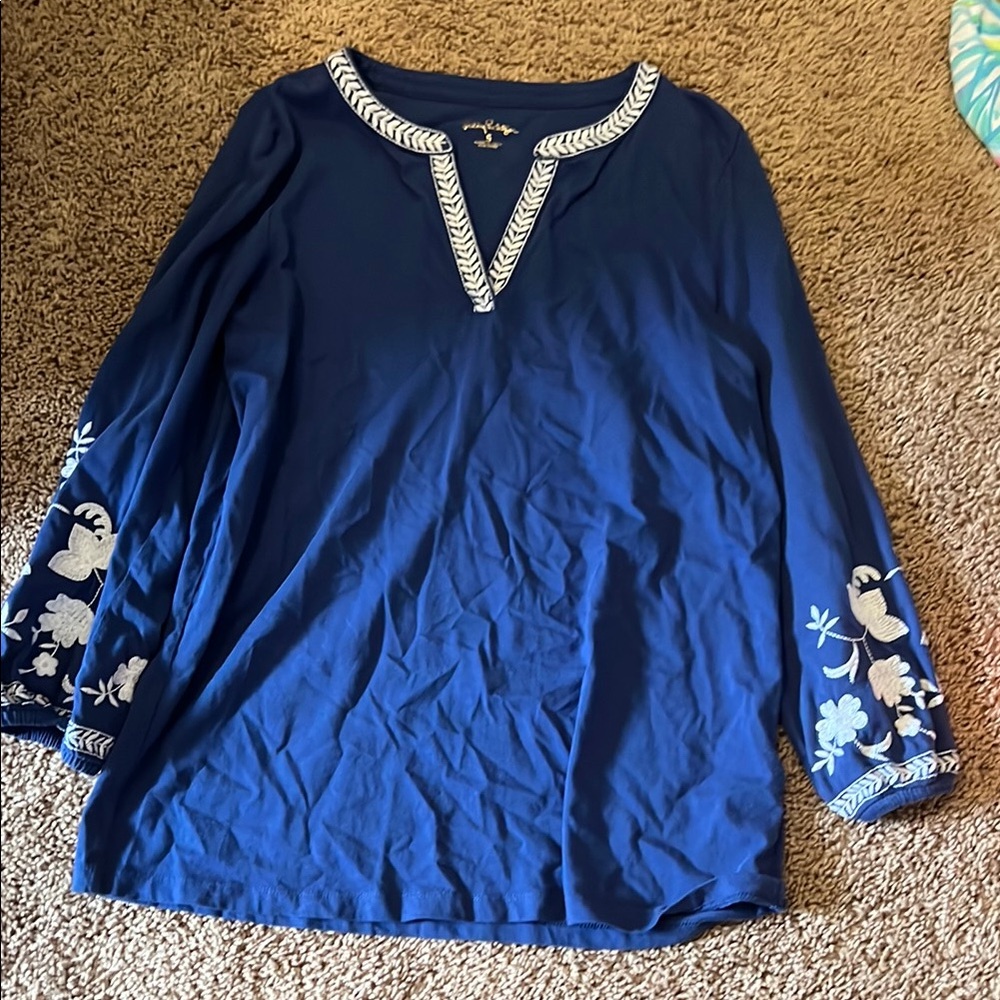Lilly Pulitzer Navy Blue Embroidered Tunic